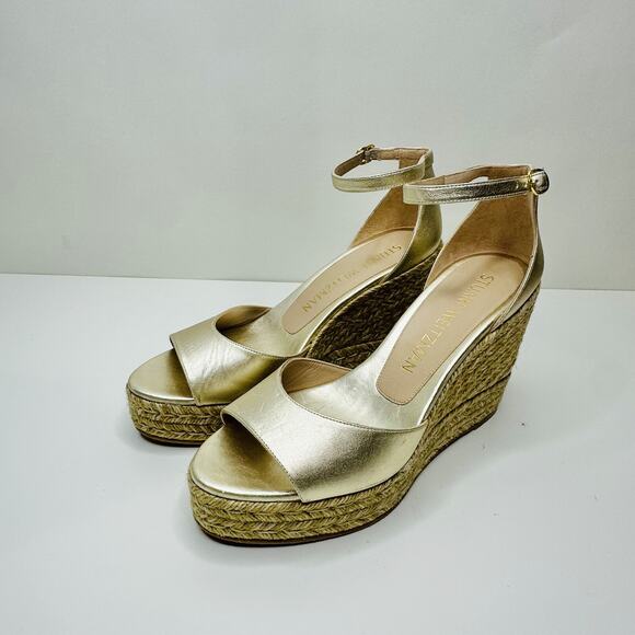 NIB Stuart Weitzman Nudistcurve Women's US 10.5 Sandals Gold Espadrille Wedge - Picture 5 of 14